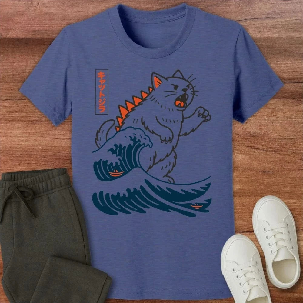 Wave Of Kyattojira Kids T-Shirt Heather Navy / S 35315931266757739672 Kids clothes