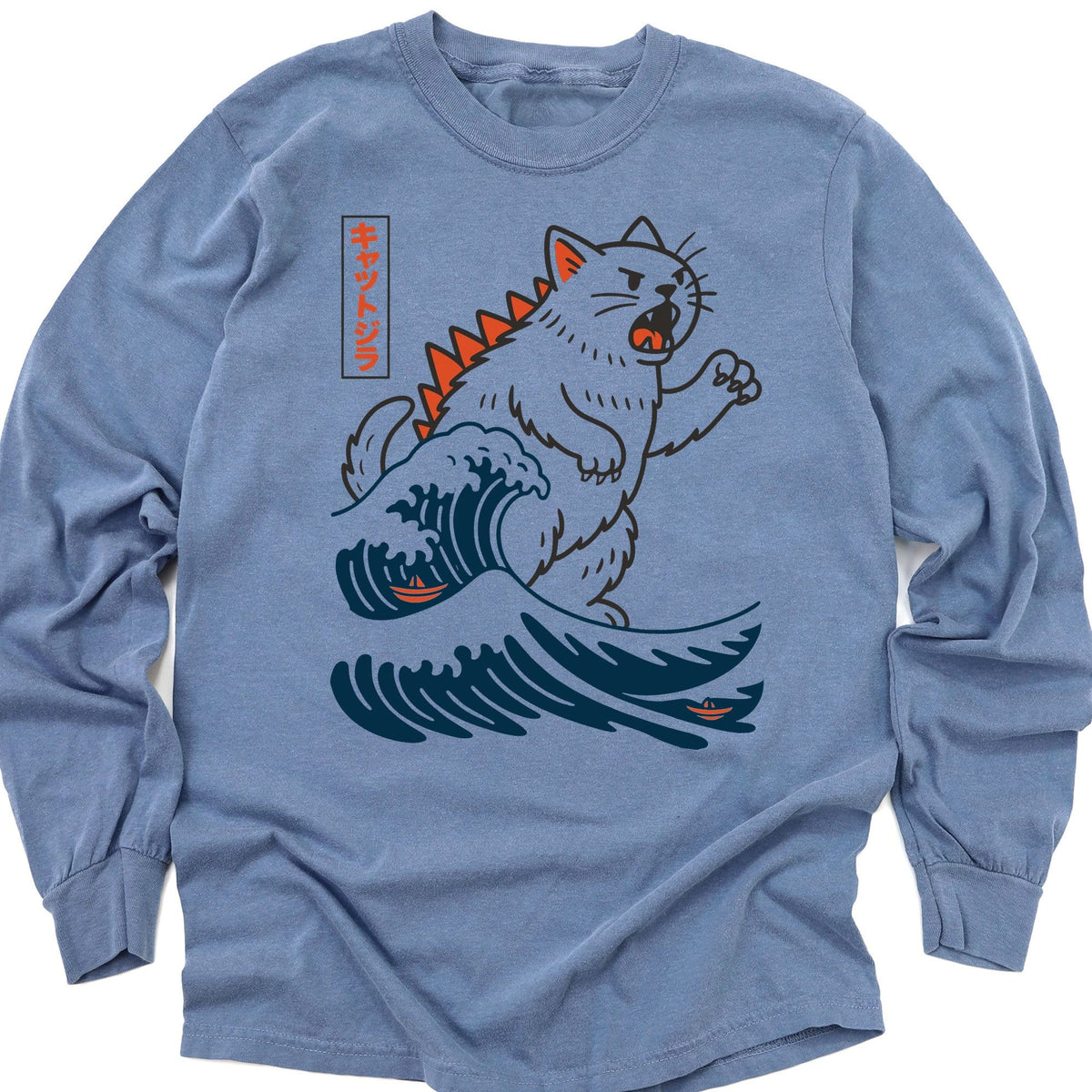 Wave Of Kyattojira Long Sleeve Blue Jean / M 94449436067324258312 Long-sleeve