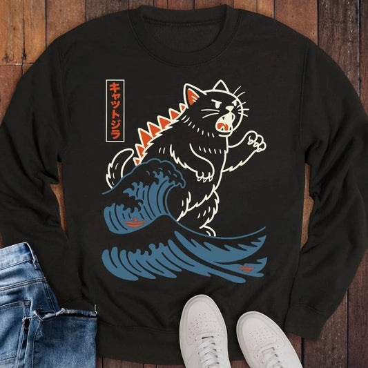 Wave Of Kyattojira Sweatshirt Black / S 53982204343399934404 Sweatshirt