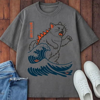 Wave Of Kyattojira T-Shirt  – Softest Cat Tee on Earth Grey / S 33298202992605200473 T-Shirt