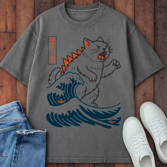 Wave Of Kyattojira T-Shirt  – Softest Cat Tee on Earth Grey / S 33298202992605200473 T-Shirt