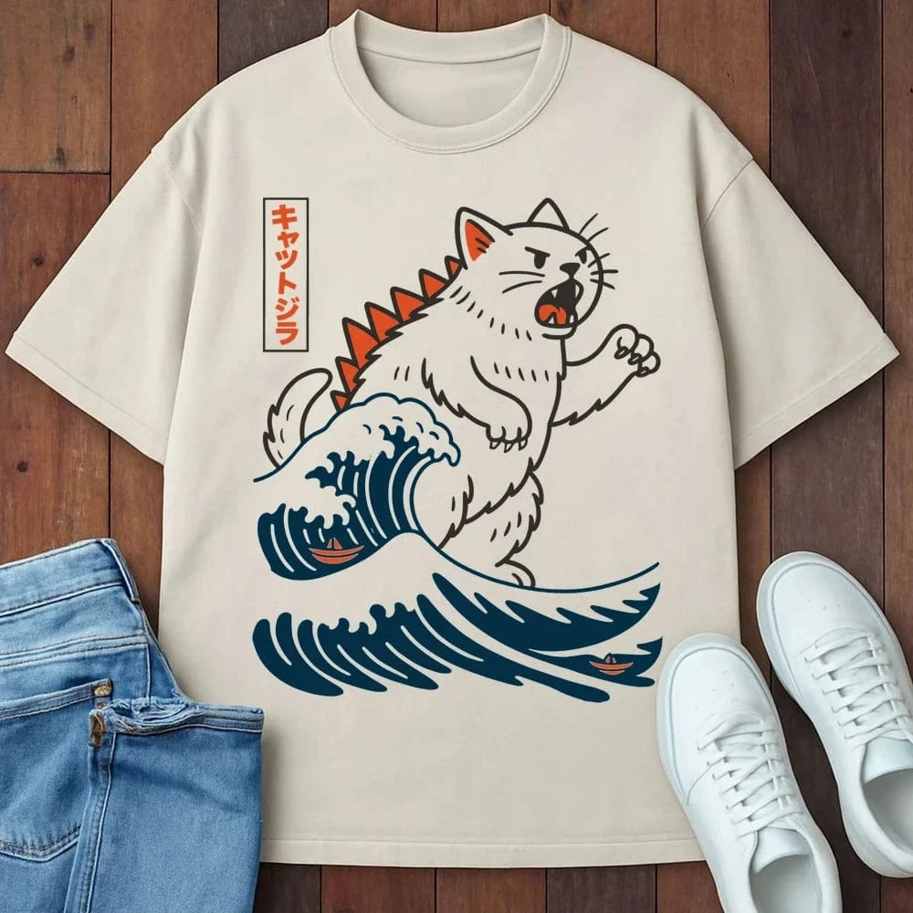 Wave Of Kyattojira T-Shirt  – Softest Cat Tee on Earth Ivory / S 33634889043880665904 T-Shirt