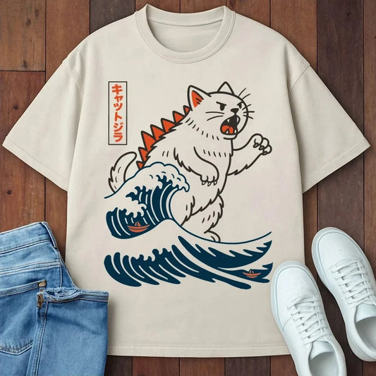 Wave Of Kyattojira T-Shirt  – Softest Cat Tee on Earth Ivory / S 33634889043880665904 T-Shirt