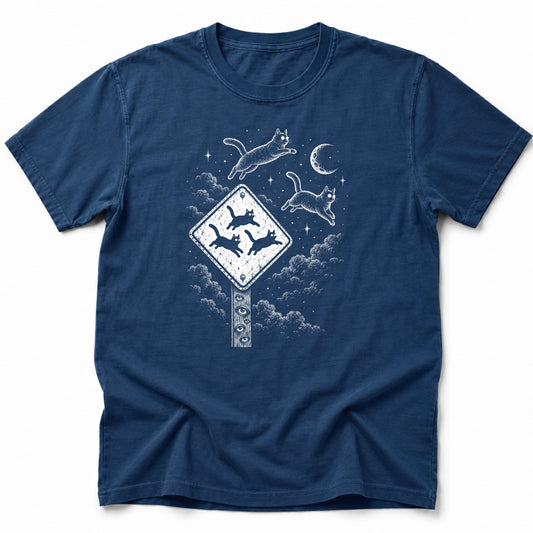 Weirdcore Beware Flying Cats T-Shirt Navy / S 37580943667224146926 T-Shirt